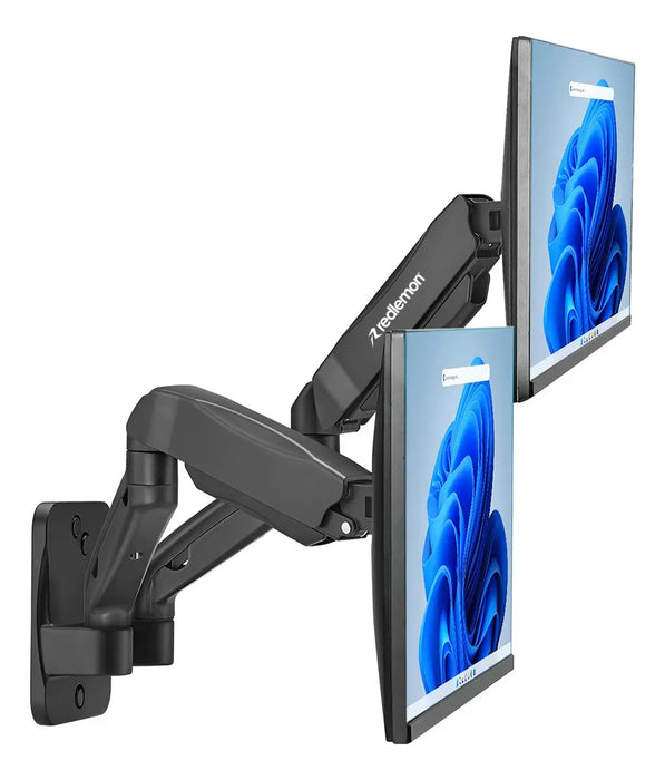 SOPORTE PARA 2 MONITORES DE PARED CON SISTEMA HIDRÁULICO, BRAZO MÓVIL PARA PANTALLAS DE 17 A 32 PULGADAS, COMPATIBILIDAD UNIVERSAL VESA HASTA 9 KG NEGRO GRADO A