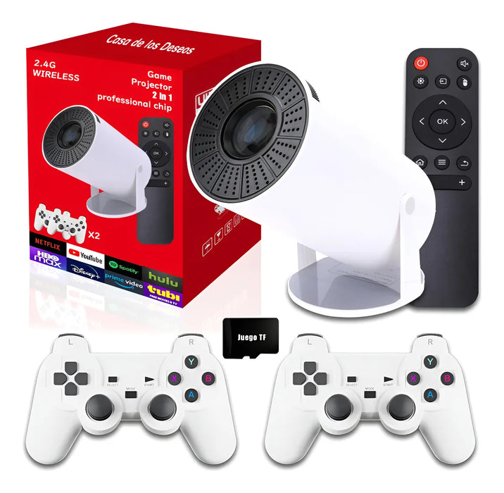 PROYECTOR LED ANDROID WIFI PROFESIONAL MINI PORTATIL CON 2 GAMEPADS 12000LM LED 4K 1080P BLANCO GRADO A - TiendaKomet México