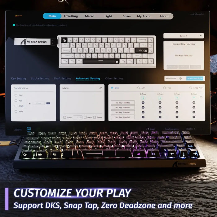 ATTACK SHARK X68 PRO HE Wireless Rapid Trigger Gaming Keyboard with Adjustable Actuation,8K Polling Rate,Hall Effect Magnetic Switch,Hot-Swap,RGB Backlit,BT/2.4GHz/Wired,for FPS Games-Black GRADO A
