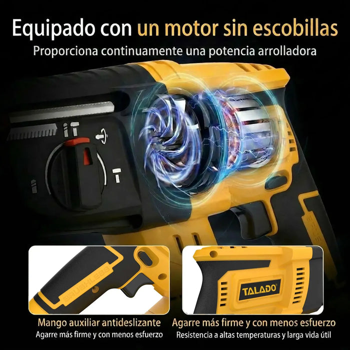 ROTOMARTILLO TALADRO MARTILLO DEMOLEDOR CONCRETO 2 BATERIAS AMARILLO GRADO B