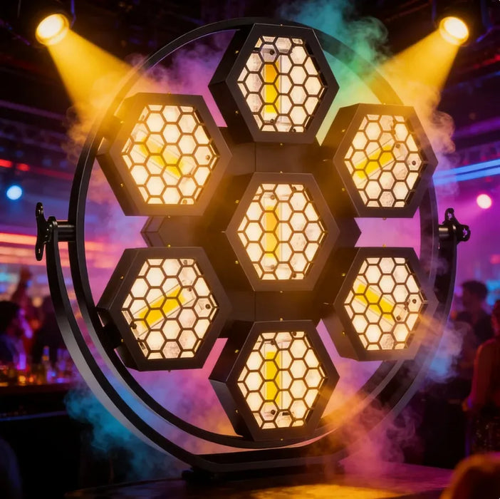 350W LÁMPARA RETRO LED DMX CON FLASH RETRO DE SIETE CABEZAS GRADO B