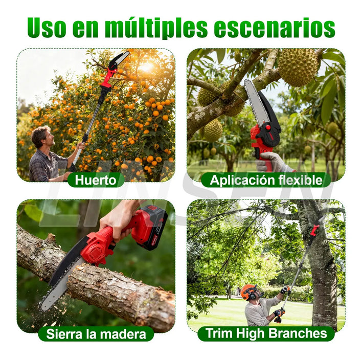 MOTOSIERRA ELECTRICA INALAMBRICA 2 EN 1 PERTIGA TELESCOPICA 2 BATERIAS GRADO B