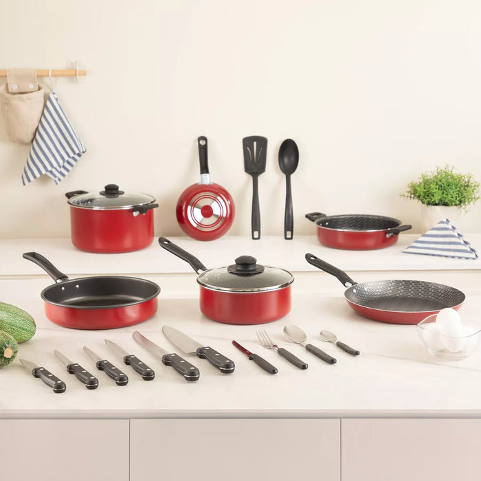 BATERÍA DE COCINA EKCO 32 PIEZAS CON ALUMINIO ANTIADHERENTE COLOR ROJO GRADO B