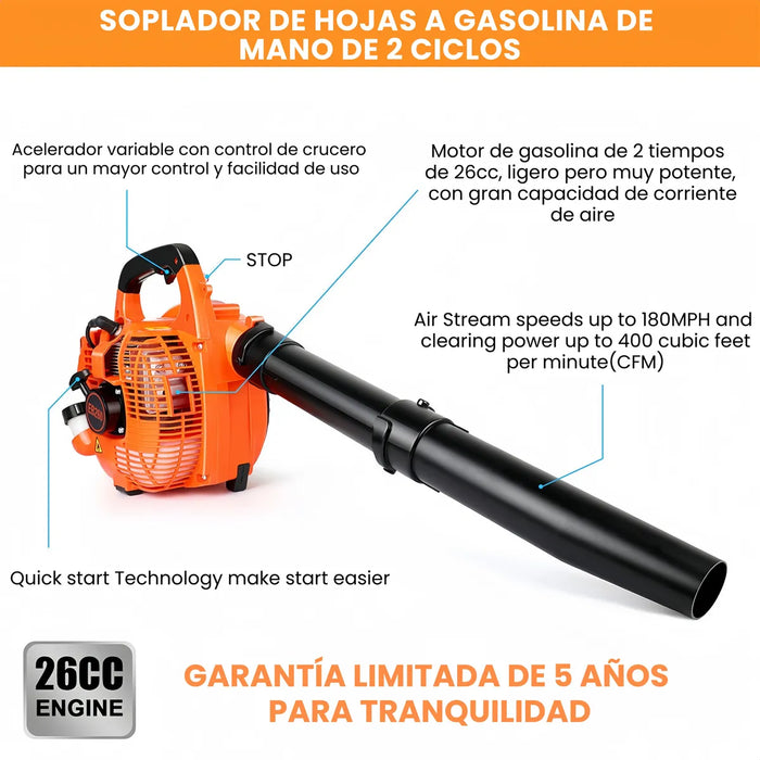 SOPLADORA MOTOR A GASOLINA 4.5KG TIPO MOCHILA 25.4CC EB260 GRADO B