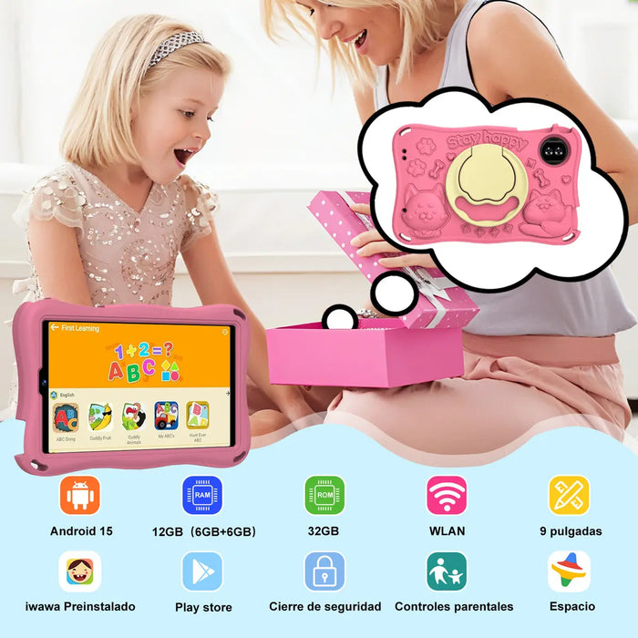 TABLET KID 2026 9 PULGADAS ANDROID 15 32GB 2TB ROSA GRADO B