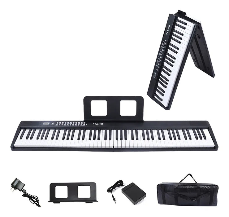TECLADO MUSICAL BESSER PLEGABLE DE 88 TECLAS CON SENSIBILIDAD, BLUETOOTH Y MIDI NEGRO GRADO A