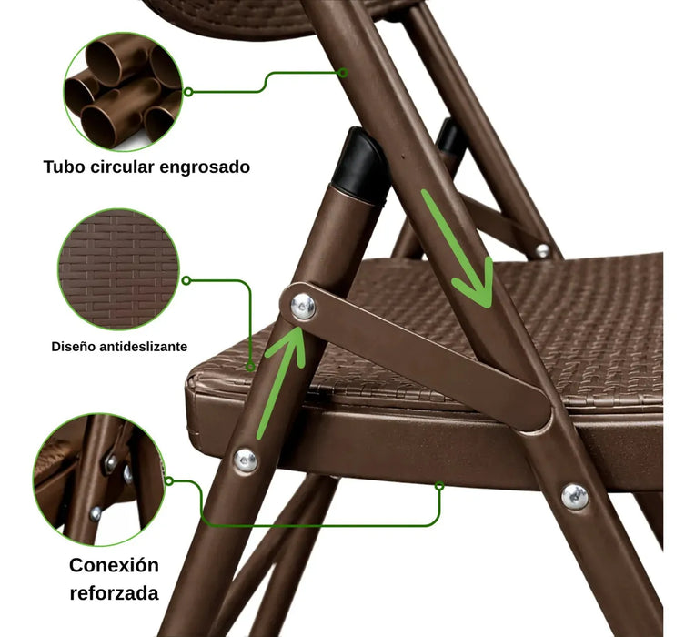 Silla Plegable De Plástico Resistente Y Ligera 6 Pz Inmatmex Café GRADO B