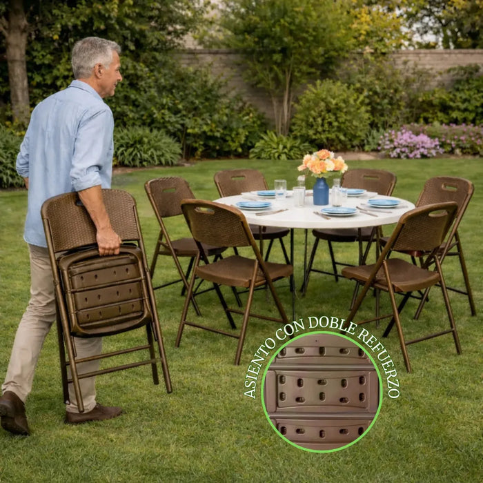Silla Plegable De Plástico Resistente Y Ligera 6 Pz Inmatmex Café GRADO B