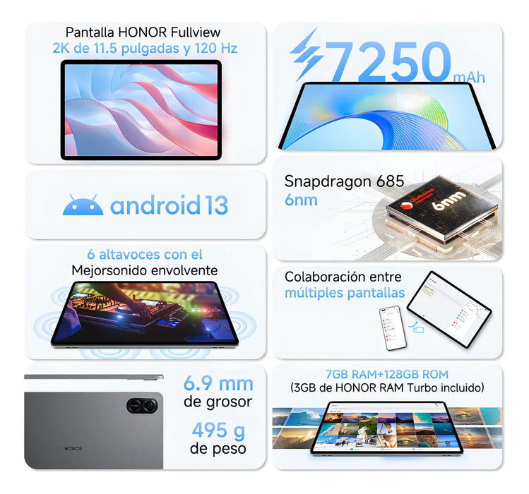 Tablet HONOR X9 de 11 pulgadas (6GB + 128GB, Gris) | Grado B