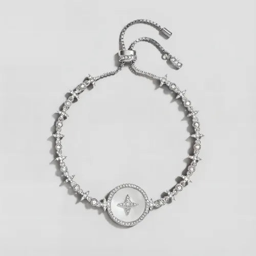 Pulsera de Nácar con Cadena de Estrellas Color Plateado