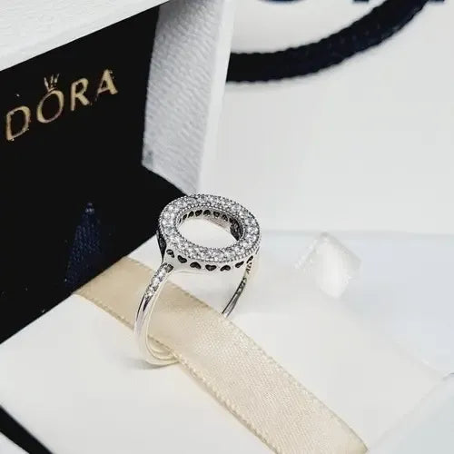 Anillo Doble Halo Brillante Color Plateado | Grado B