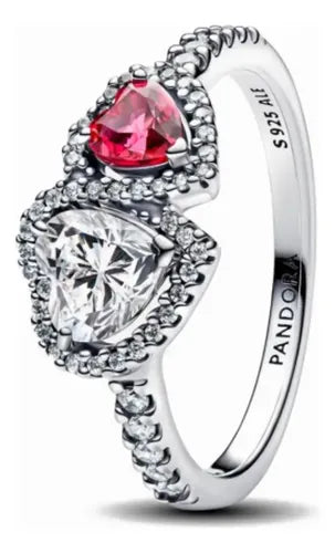 Anillo Dos Corazones con Empaque de Regalo Color Plateado | Grado B