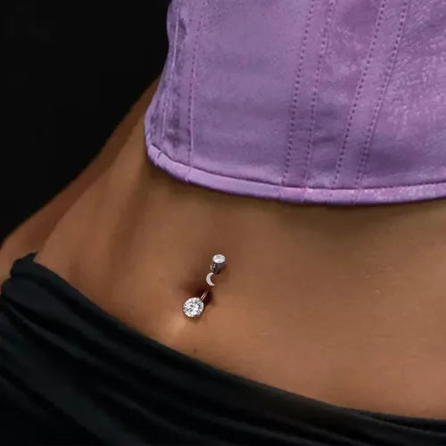 Piercing de Ombligo de Titanio con Circonita 14G sin Rosca | Grado B