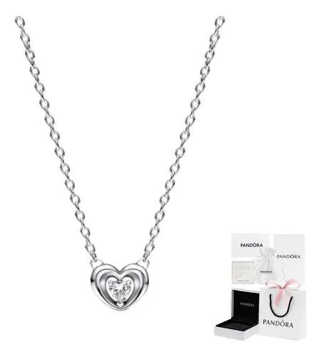 Collar Corazón con Kit de Regalo Color Plateado