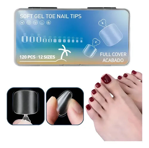 120 PZS TIPS UñAS POSTIZAS SUAVE GEL PIES PEDICURA INST TRANSPARENTE GRADO A
