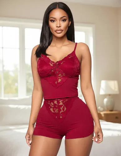 Conjunto de Lencería de Encaje Tipo Camisón para Mujer | Grado B