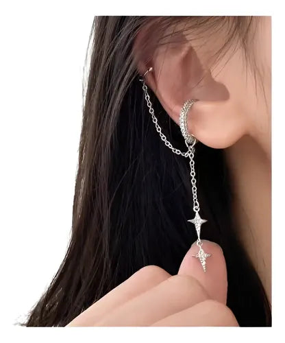 Aretes Clip Trepadores Largos Elegantes Color Plateado | Grado B