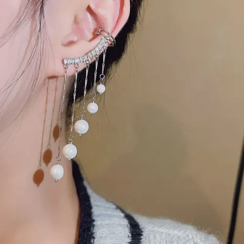 Aretes Clip Trepadores Largos Elegantes Color Plateado | Grado B