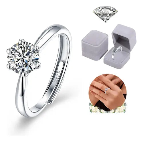 Anillo de Compromiso y Promesa Ajustable para Mujer Color Plateado | Grado B