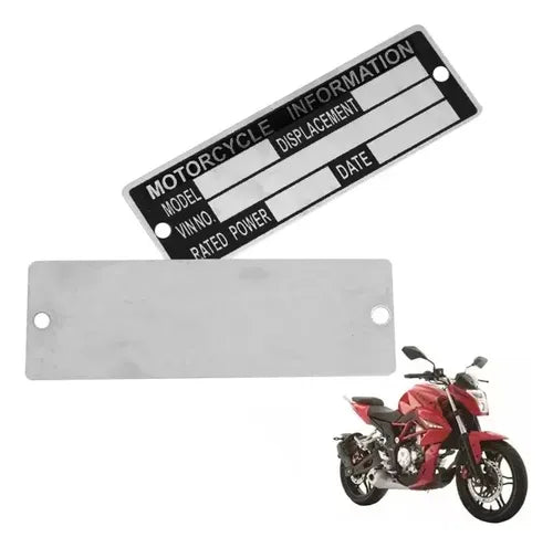 2 Placas VIN para Motocicleta Italika para Grabar Negro y Color Plateado | Grado B