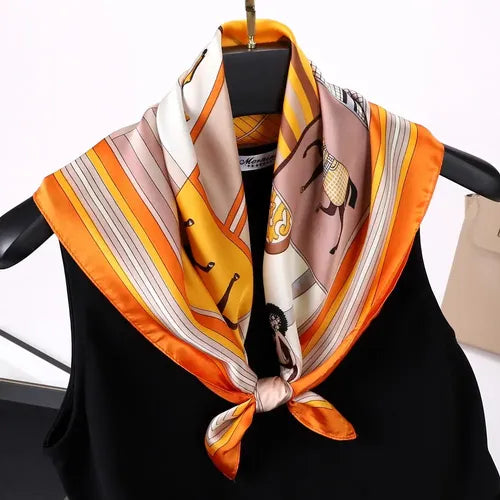Bufanda Pañuelo Cuadrado de Seda para Mujer Color Naranja | Grado B