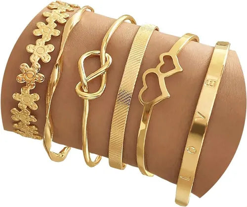 6 Pulseras para Mujer Color Dorado | Grado B