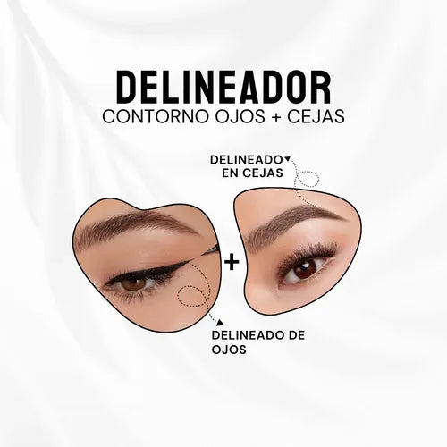 Delineador 2 en 1 de Ojos y Cejas con Lápiz y Sello Hipoalergénico Negro | Grado B