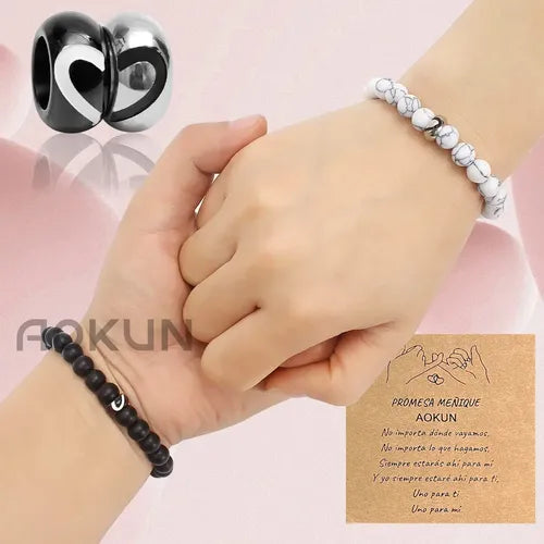 Pulseras Ajustables para Pareja Color Blanco y Negro 18 cm | Grado B