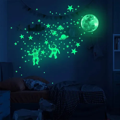 Pegatinas Luminosas de Luna y Estrellas Vinilos Decorativos Verde | Grado B