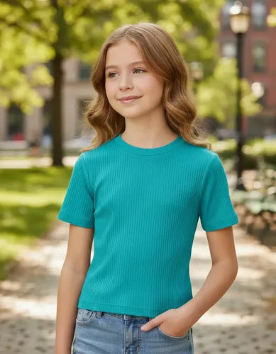 Blusa Ligera de Manga Corta a la Cintura para Niña | Grado B