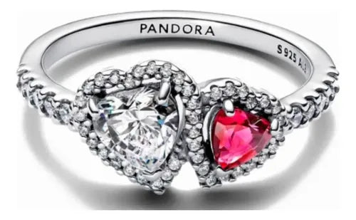 Anillo Dos Corazones con Empaque de Regalo Color Plateado | Grado B