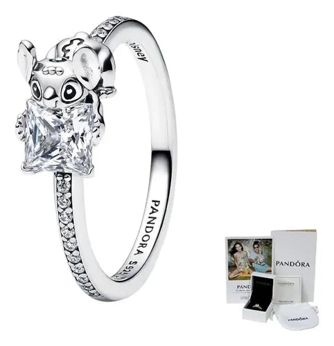 Anillo con Gema Color Blanco Talla 7 Color Plateado