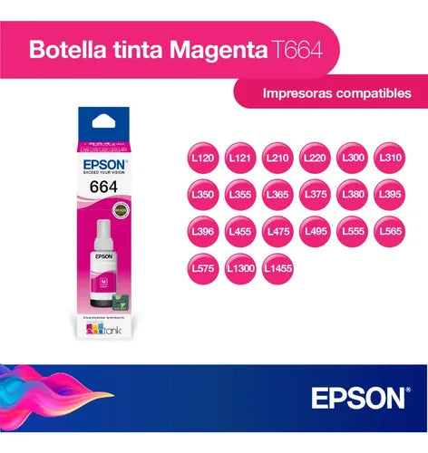 Botella Epson Ecotank T664 Magenta Serie L 70ML (T664320-AL) | Grado B