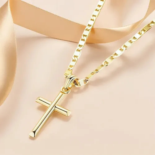 Collar con Cruz en Acero Inoxidable Dorado 50+5CM Cadena Ajustable Unisex | Grado B