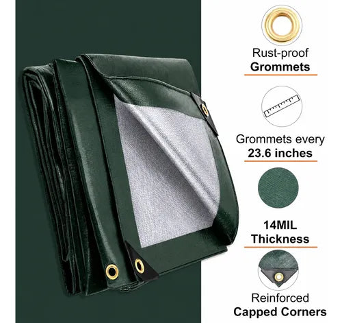 Lona Reforzada Impermeable de Uso Rudo 4 x 5 m Verde Oscuro | Grado B