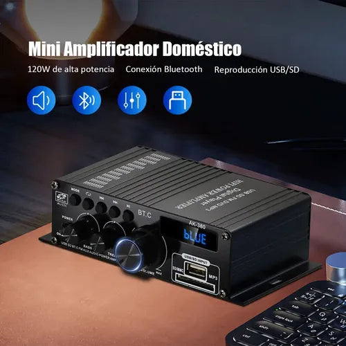 Amplificador de Audio Bluetooth de 50 W con Adaptador de Corriente Color Negro | Grado B