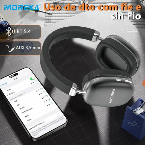 Auriculares Inalámbricos Bluetooth Moreka de Diadema con 60 Horas de Batería Color Negro | Grado B