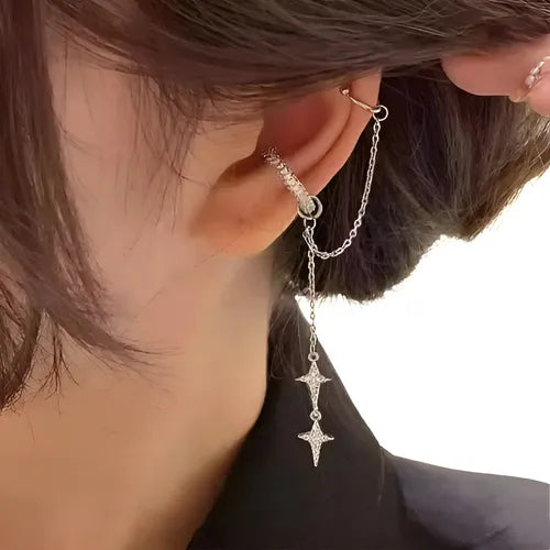 Aretes Clip Trepadores Largos Elegantes Color Plateado | Grado B