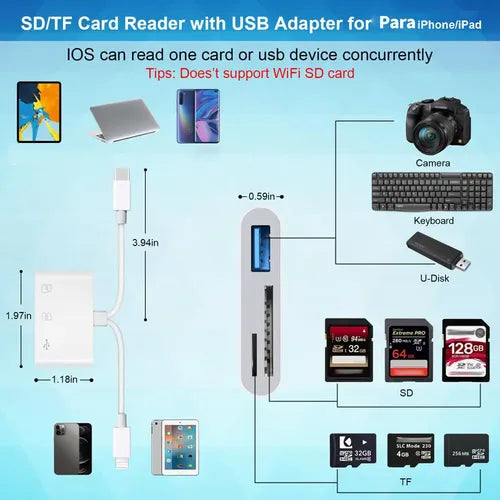 Lector de Tarjetas SD 3 en 1 de Doble Línea para iPhone y iPad | Grado B
