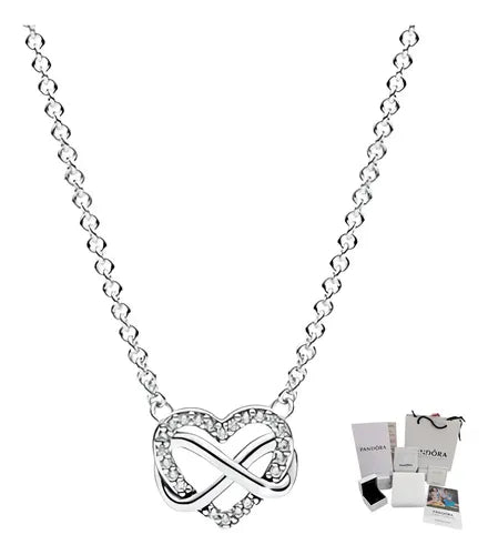 COLLAR CORAZÓN INFINITO DE COLOR PLATEADO 45CM