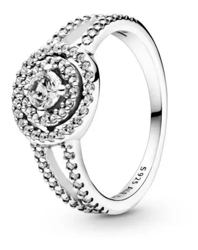 Anillo Doble Halo Brillante Color Plateado