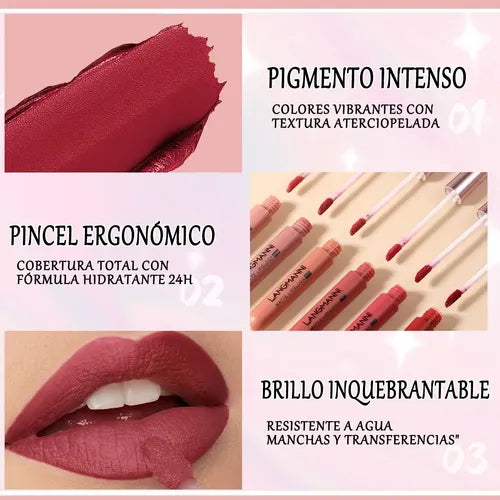 LÁPIZ LABIAL DE TEXTURA BRILLANTE DE TERCIOPELO MATE 6