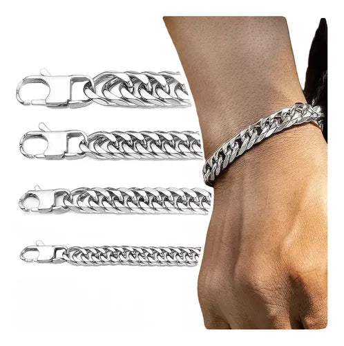 Pulsera de Cadena Cubana de Acero Color Plateado para Hombre y Mujer | Grado B