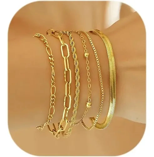 6 Pulseras para Mujer Color Dorado | Grado B