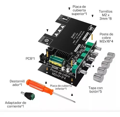 Placa Amplificadora ZK-MT21 2.1 de 200 W con Bluetooth 5.0 Color Negro | Grado B