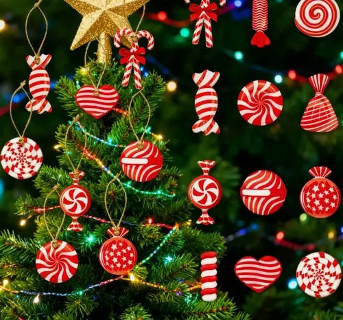 12 Colgantes de Caramelo para Árbol de Navidad Color Rojo | Grado B
