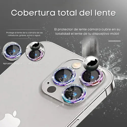 Mica Lente Cámara Glitter Diamantes para iPhone Individual | Grado B