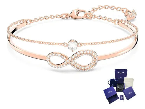 Pulsera Infinito con Cristales Color Dorado Rosa | Grado B
