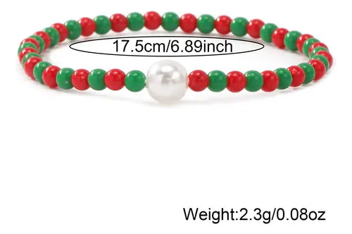 Pulsera Perlas Cuentas Oro Stacking Mujer Ideal para Regalo Rojo y Verde y Dorado 17.5 CM Rojo y Verde y Dorado | Grado B
