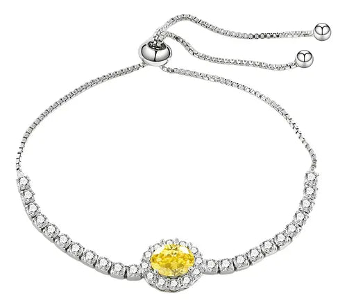 Pulsera con Cristal Amarillo Elegante Color Plateado | Grado B